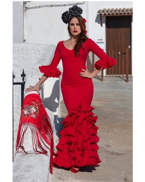 vestido de flamenca rojo con volantes estrecho