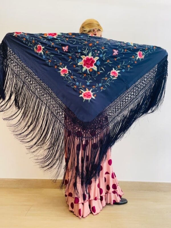 Mantón Bordado Azul Marino y colores