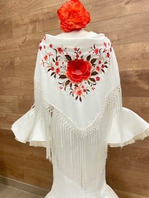 Mantoncillo bordado Osuna blanco/coral