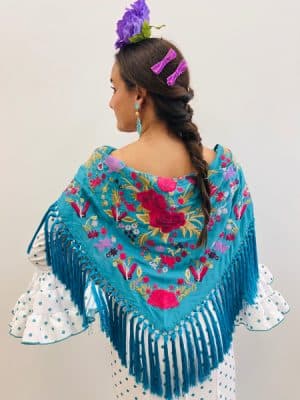 Mantoncillo bordado Triana Turquesa