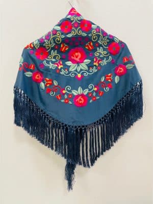 Mantoncillo bordado Azul azafata con colores