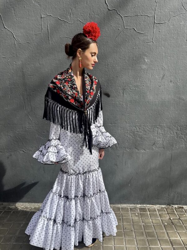 Vestido de Flamenca canastero LUNARITOS blanco