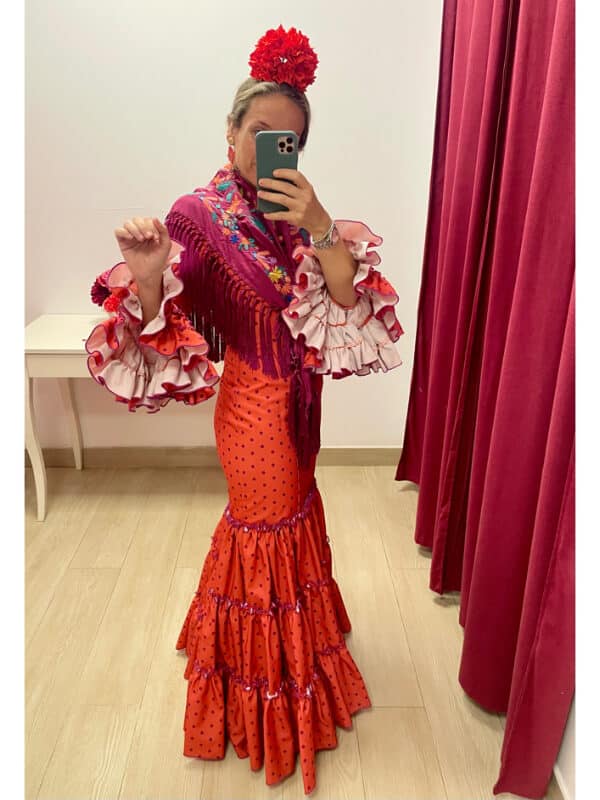 Vestido de Flamenca canastero LUNARITOS coral