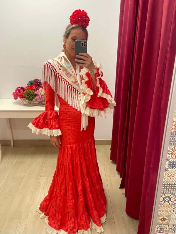 Vestido de Flamenca canastero lino coral